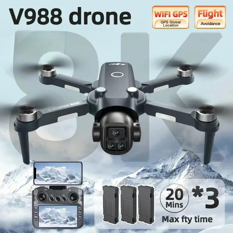 Nouveau Drone V988 8K HD Double Caméra 4K Télécommande Professionnelle avec Écran WIFI 5G Moteur Brushless Quadricoptère Pliable GPS