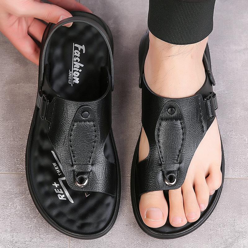 TUINANLE Neue Herren Rutschfeste Ledersandalen Offene Zehen Weiche Sommer Strand Pantoffeln für Herren Outdoor Lässige Bequeme Sandalen