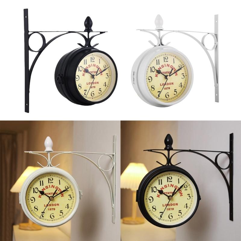 Vintage Double Side Silent Wall Clock Decorative Clock Party Decoration Supplies for Home Festival Indoor Outdoor