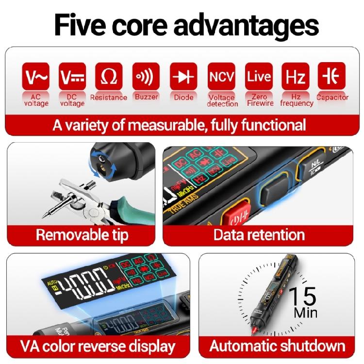 Pen Type Digital Multimeter LCD Display Ohmmeter Capacitance Diode Check Voltages Tester with Probes for Electronic