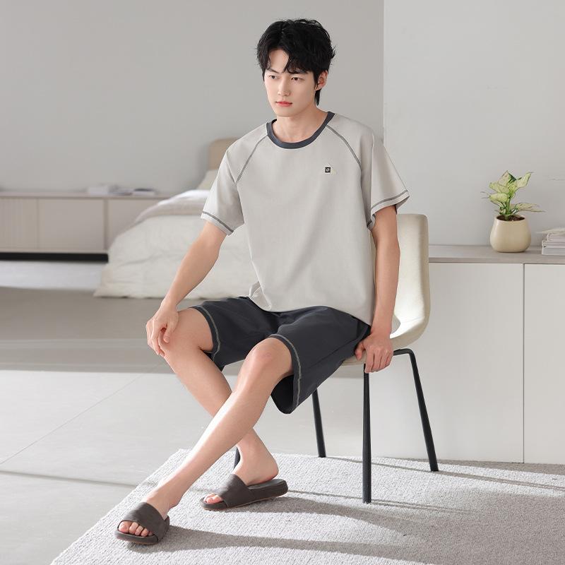 1011 New Men's Pajamas Summer Cotton Short Sleeve Shorts Large Size Thin Loose Casual Style Homewear Set