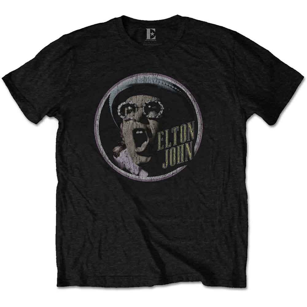 Rock Off Elton John Vintage Circle Mens Black T Shirt (Large) 2XL