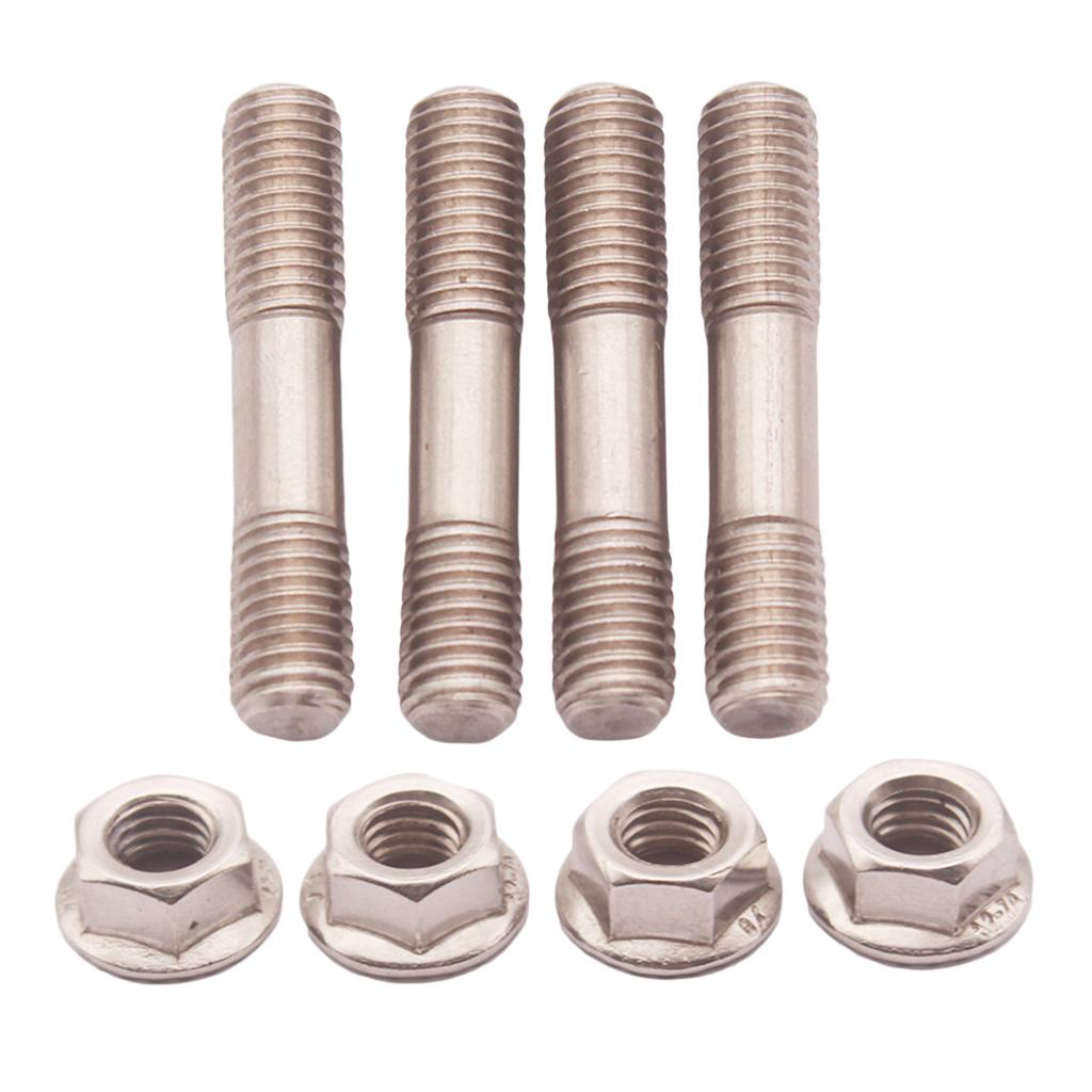 Stainless Steel 4pcs Stud Flange Nuts Kit M8x1.25 Heavy Duty Replacement Set for Intake and Exhaust Manifolds