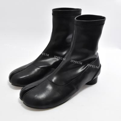 IPPEUM Tabi Stiefel für Damen Schwarz PU-Leder Übergröße 44 Stiefeletten Zehenschlitz Tabis Botas