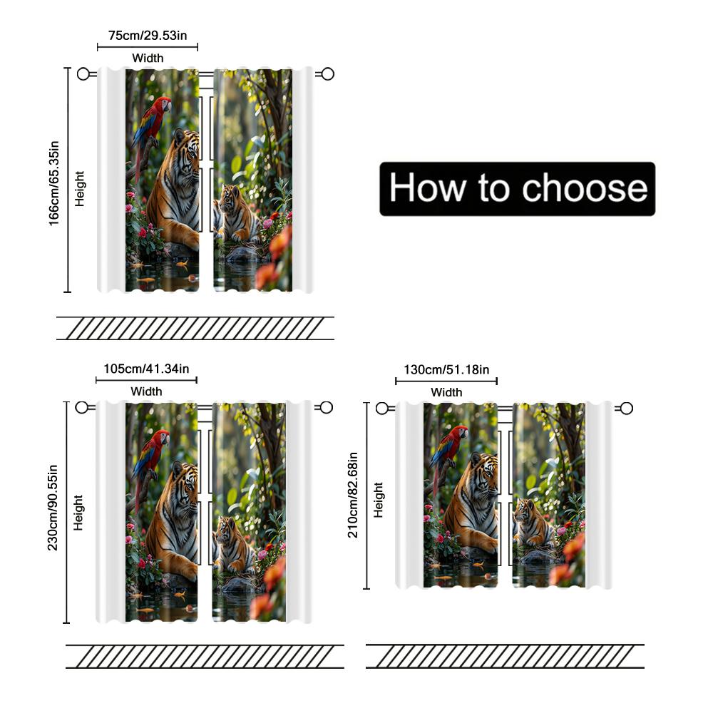 Set Of 2 Filtering Curtains Excluding Rods Non Movable Without Batteries Tropical Tiger Use Bedrooms Living Rooms Curtain For Area Made Polyester