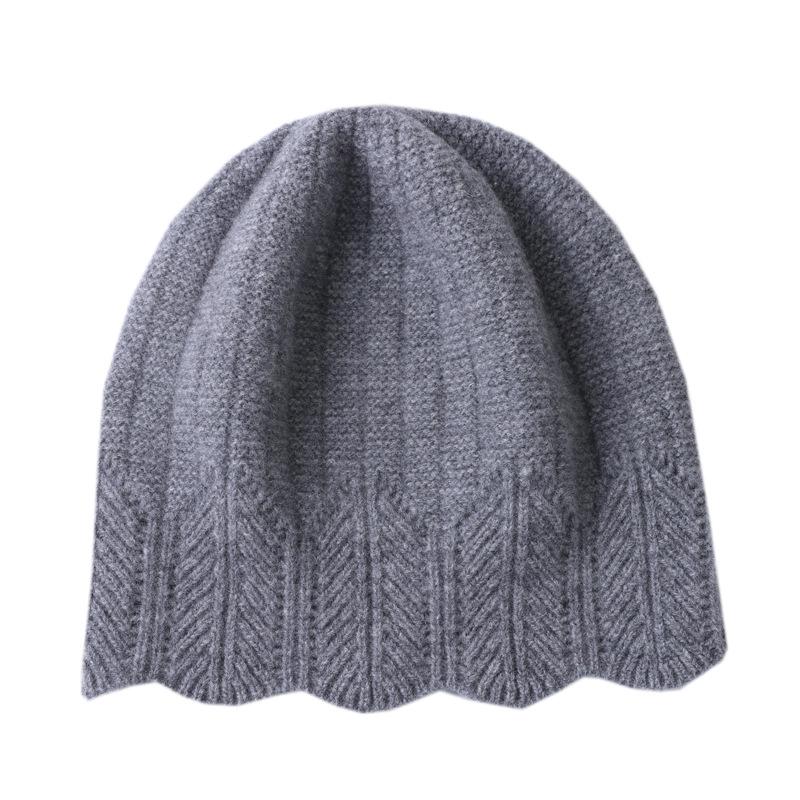 Versatile Pure Wool Knitted Beanie - French Openwork Design, Warm Ear and Head Protection