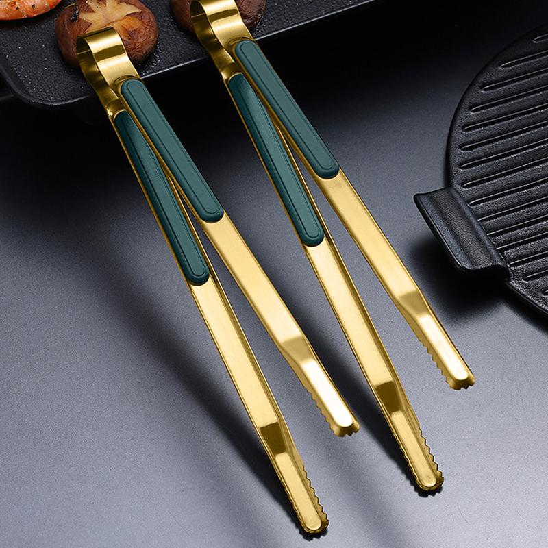 Gold Stainless Steel Food Tongs Non-Slip Tongs For BBQ Meat Kitchen Accessories