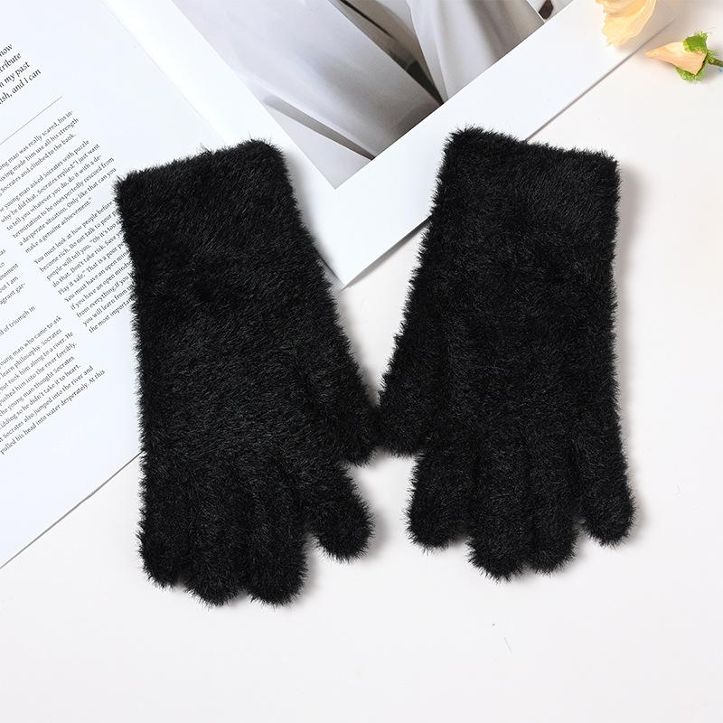 New Winter Women's Fleece-Lined Warm Outdoor Cycling Solid Color Finger-Design Touchscreen Convertible Knit Gloves