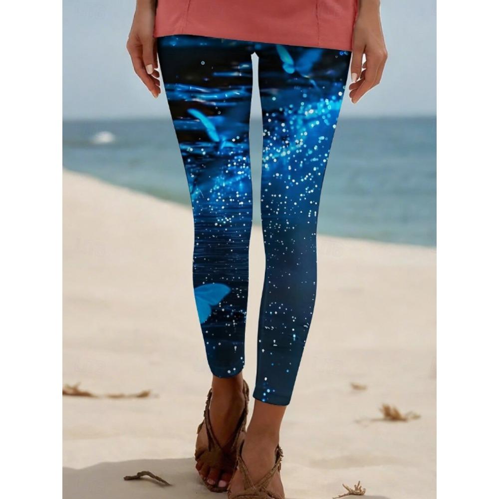 Damen Leggings Vintage Mode Lässig Knöchellang Hoher Bund Aquarell Blumenmuster Druck Thermisch Warm Weich Atmungsaktiv Mikro-elastisch