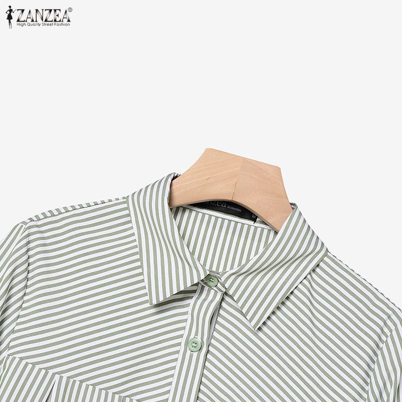 ZANZEA Women Long Sleeve Stripe Blouse and Long Skirts Casual Two Piece Suit Sets