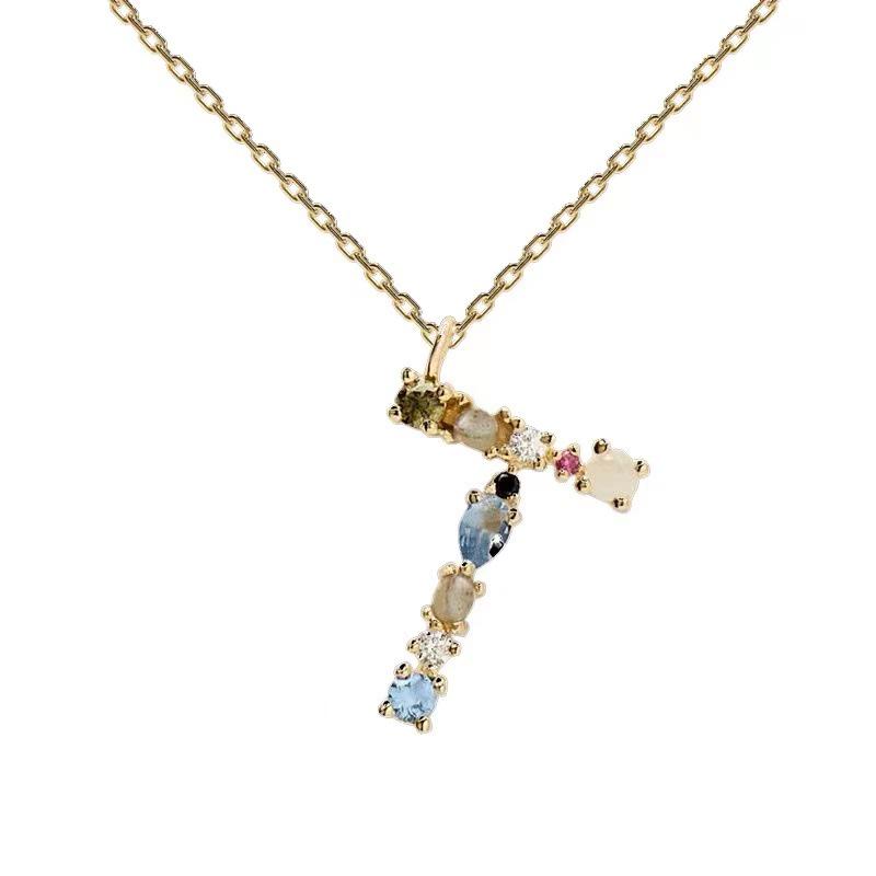 Colorful Zircon Alphabet Necklace: Women's European & American Design