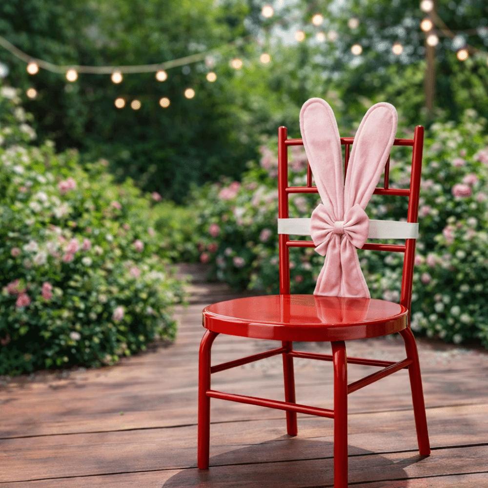 Elastic Straps Bunny Ear Slipcover Removable Comfortable Easter Bow Ornaments Pink Festive Dining Chair Protector Home Decor