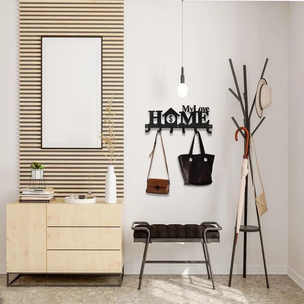 1pc Wall-Mounted Key Holder with 6 Hooks - Decorative Metal Rack, Simple and Creative Design for Keys and Towels