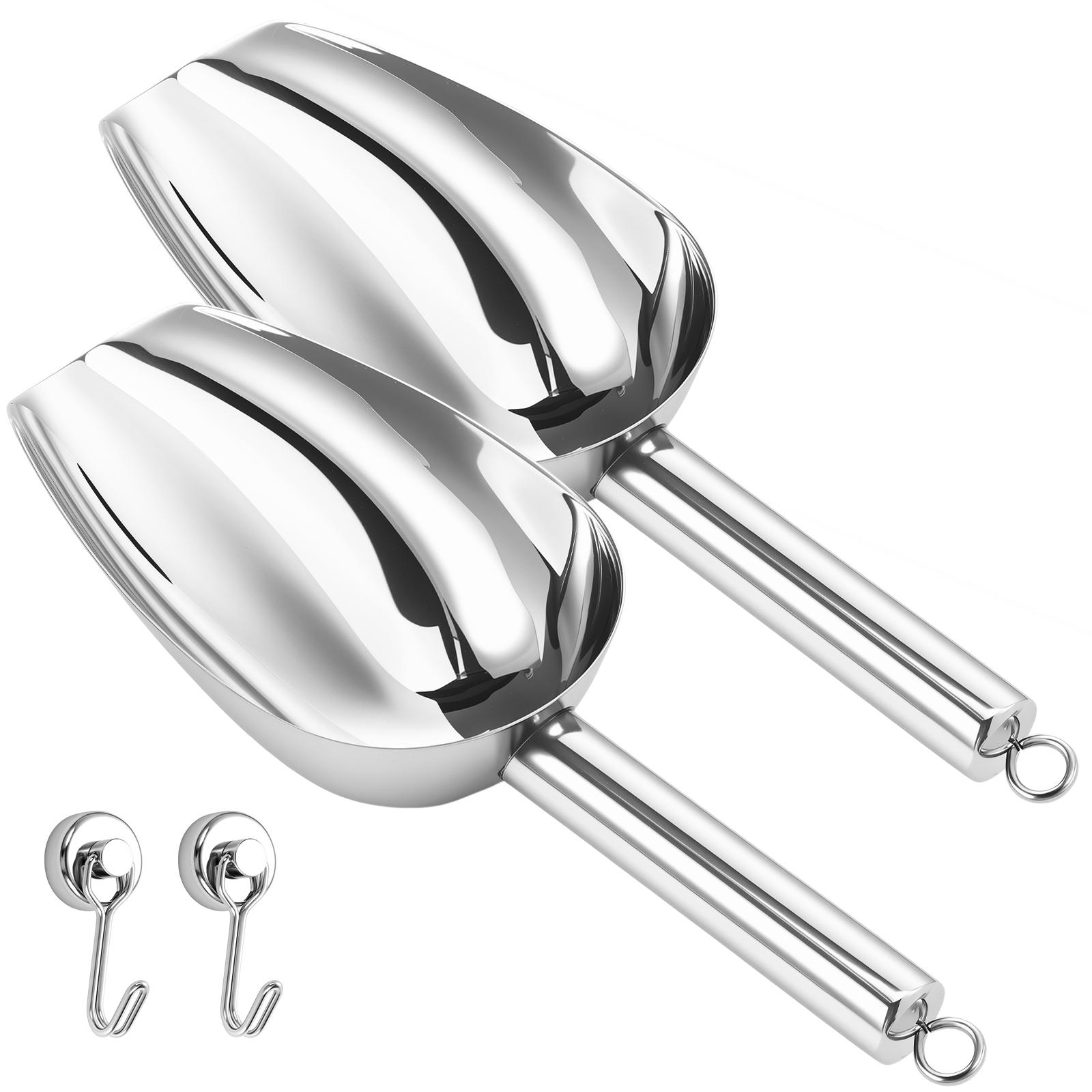 

2 шт. Совок для льда из нержавеющей стали для морозильной камеры с 2 магнитными крючками Многоцелевой совок для льда для кухонных барных принадлежностей для вечеринок