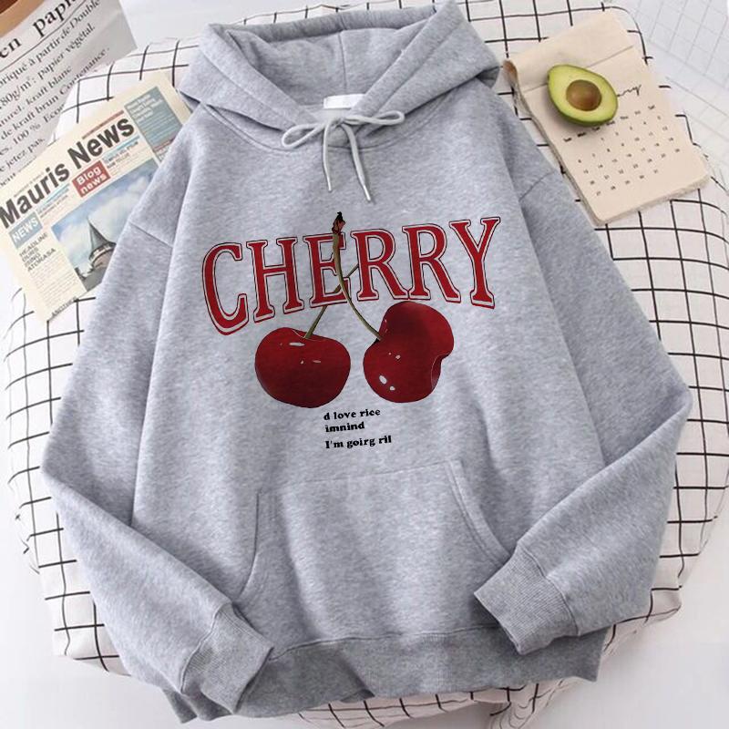 Girls 2000s Cherry Love Long Sleeve Pocket Hoodies Funny Gothic Sweatshirt  Women's Print Casual Hoody Streetwear
