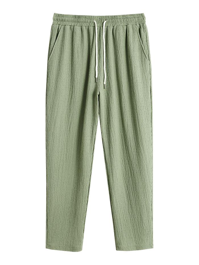 

ZAFUL Мужские повседневные брюки с жатым фактурным узором и однотонной отделкой на шнурке XXL светло-зеленый