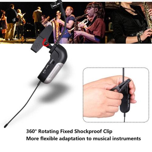 Wireless Instrument Microphone, Pickup Microphone for Horn, Trumpet, Clarinet, UHF Clip-on Gooseneck Condenser Microphone for Saxophone