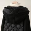Hooded double zipper down jacket for women in winter 2025, fashionable, loose, versatile, casual, medium to long length with added fleece jacket