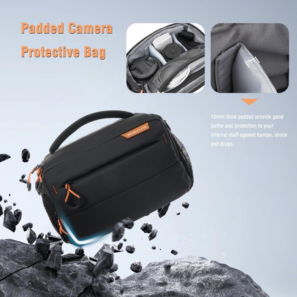 MOSISO Small Camera Compact Shoulder Bag for Compatible with Waterproof Crossbody Padded Photo Case with Rain Cover Photographer's Bag,
