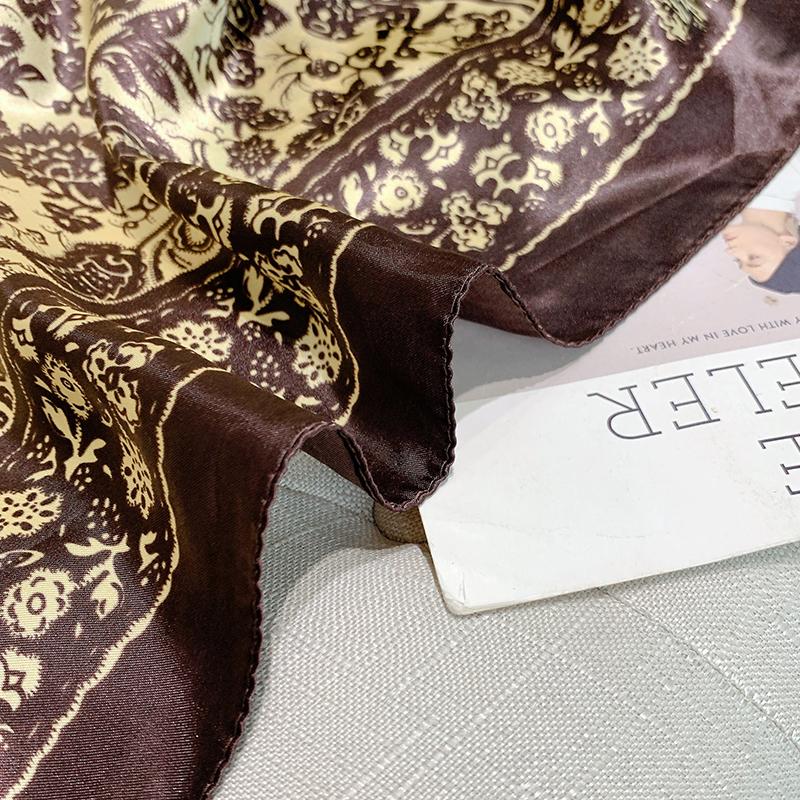 Luxury Brand Foulard Neckerchief Shawl Wraps Print Silk Satin Scarf Square Women Muslim Hijab Elegant Headband Bandana