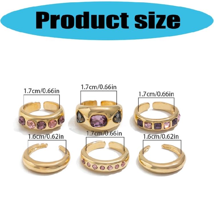 Pack of 6 Adjustable Stackable Rings Featuring Pink Gemstones for Comfort Fit and Multiple Fashion Combinations