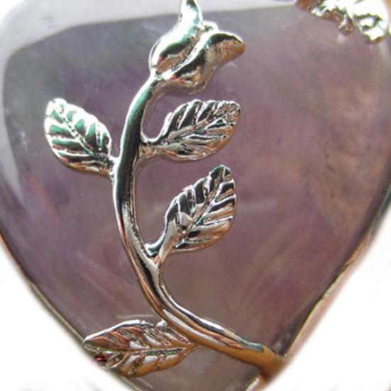 Women's Rose Quartz Alloy Flower Necklace Pendant Heart Inlaid Charm Jewelry