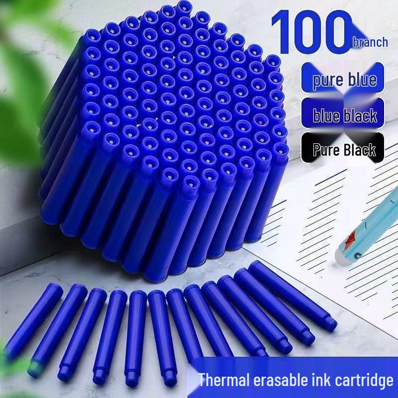 Heat-sensitive Erasable Ink Cartridge for Large-caliber Student Fountain Pens, Universal Fit, Crystal Blue-black.
