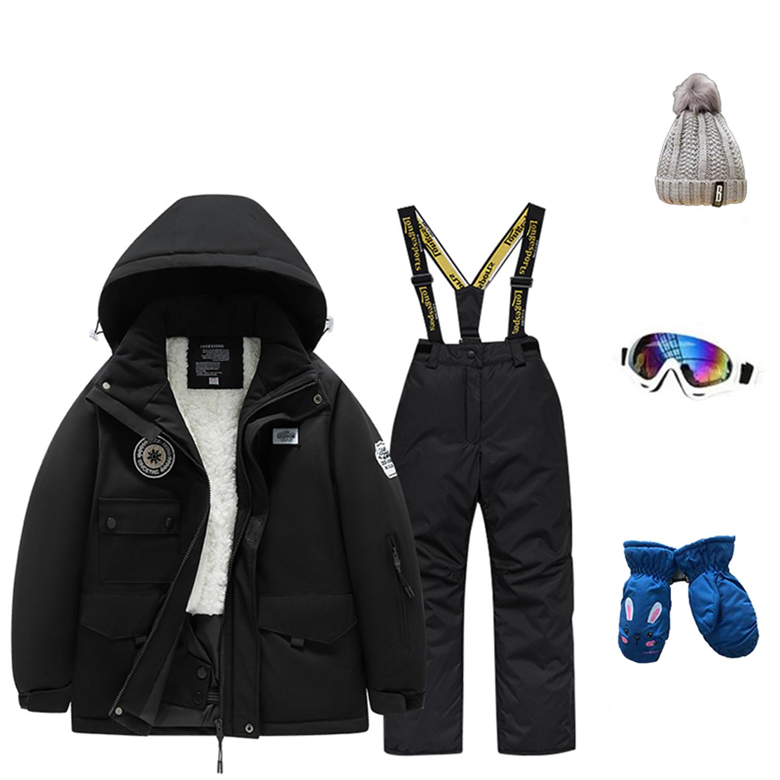 

Children s Fashion Skiwear Set Boys And Girls Thickened Waterproof Thermal Ski Suit Five-Piece Outfit With Jacket And Trousers 10 чёрный