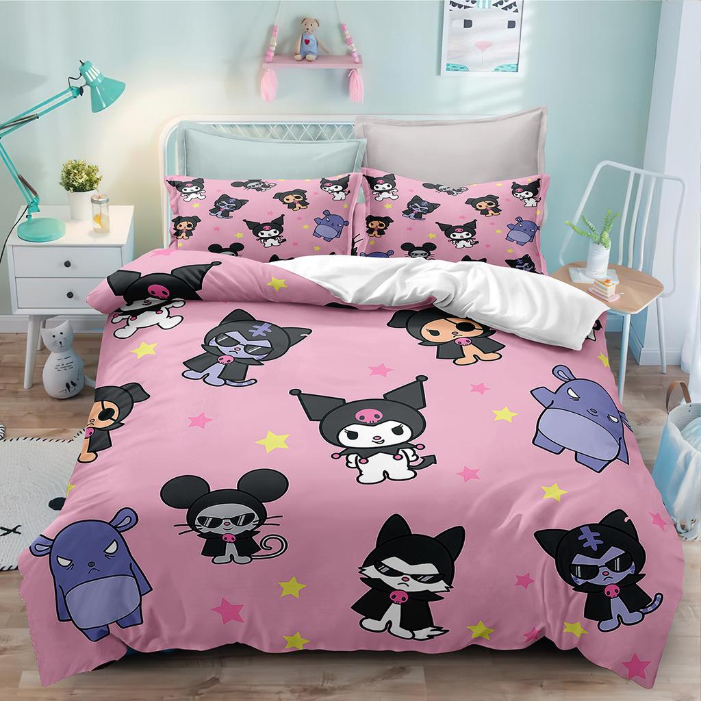 Digital Print Three-Piece Cartoon Cute Kuromi Kuromi Bedding