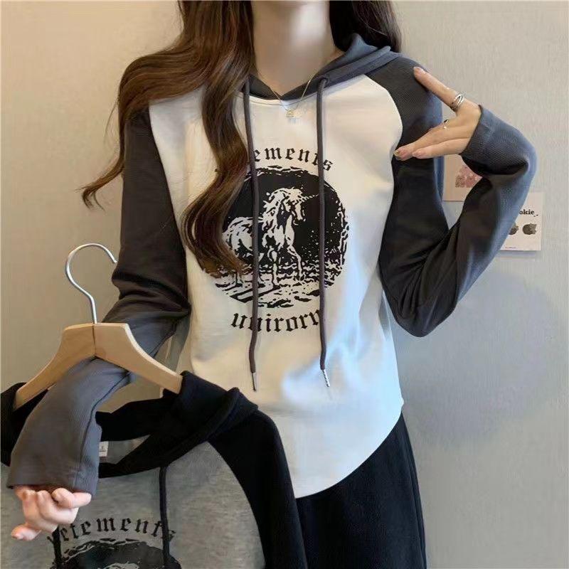 

2025 Women s Plus Size Slimming Color Block Raglan Sleeve Hoodie, Age-Reducing Long Sleeve Top for Spring/Autumn. 4XL белый