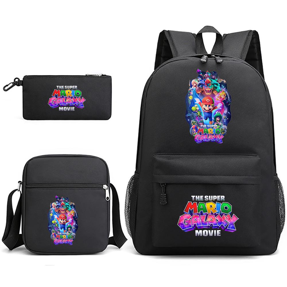 Mario Cartoon Student Backpack Set of 3, Large Capacity Laptop Daypack with Pencil Case, Kids Gift