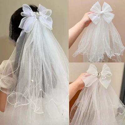Bow Veil Hair Clip White Bridal Tulle Elegant Girls Head Gauze  Hairpins