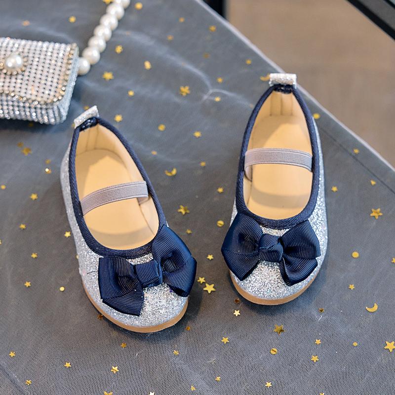 

Girls Dance Shoes Elegant Simple Bows Kids Princess Shoes Wedding Party 2025 New Fashion Children Dress Shoes Pu Leather Slip-on 21 синий