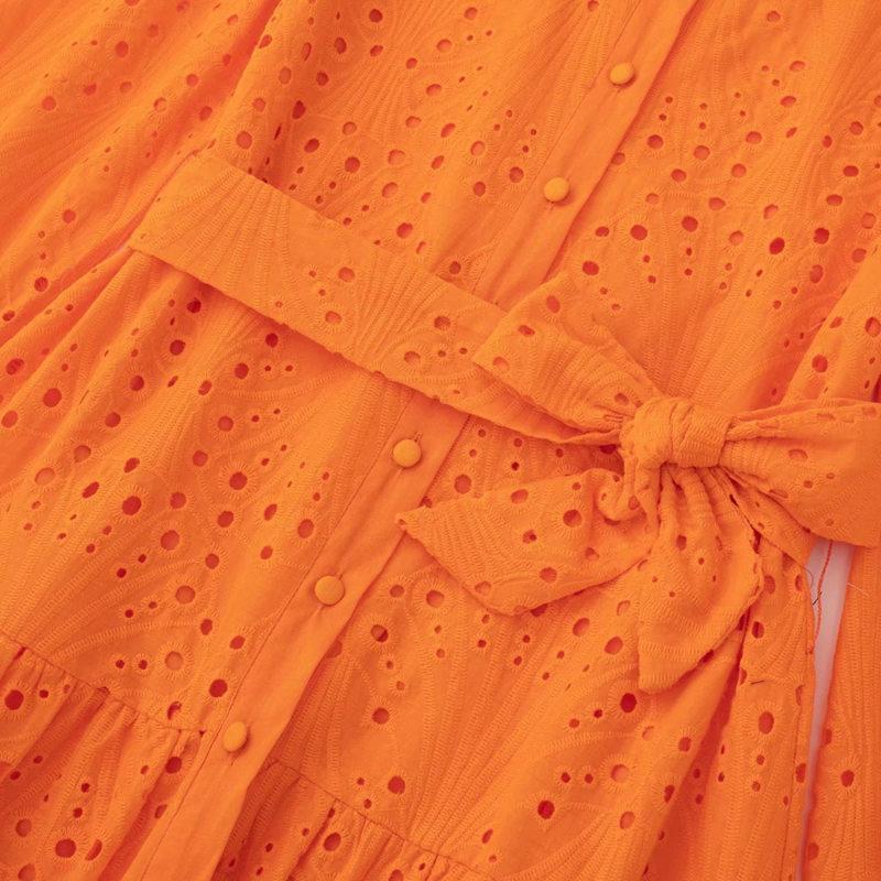 Damen Vintage Dreiviertel-Ärmel vorne Knöpfe Gürtel grün Stickerei Minikleid