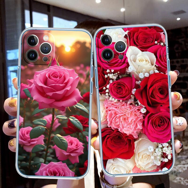 LO15 Beautiful Roses Flower Soft Shell Transparent Phone Case for Motorola Moto G7 G8 G9 G84 G85 G73 G24 G15 Z2 Play Power Plus