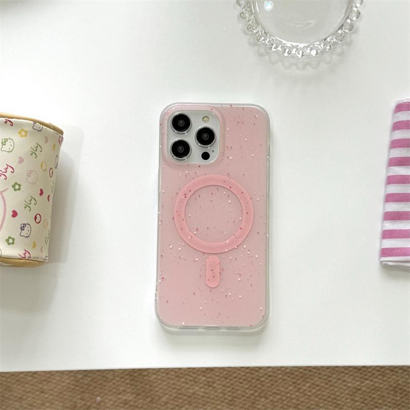 Růžovočervený a bílý inkoustem postříkaný kryt na telefon s magnetickým držákem ve tvaru jahody Pro iPhone 11 12 13 14 15 16 17 pro max