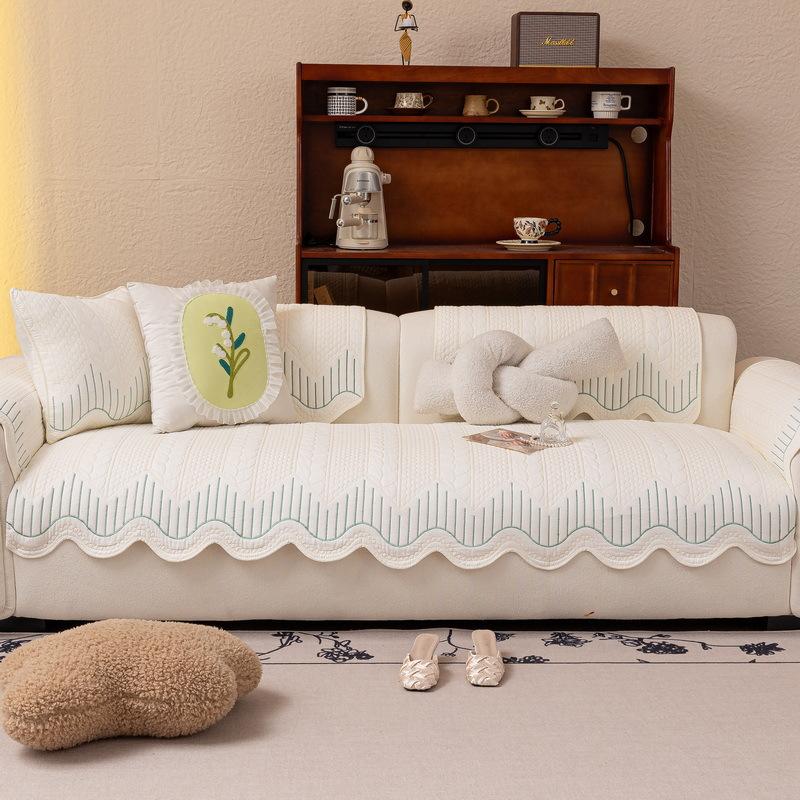 Cream Wind Cotton Sofa Cushion Fabric Universal In All Seasons  New Pure Cotton Seat Cushion Backrest Towel Non-Slip Cover
