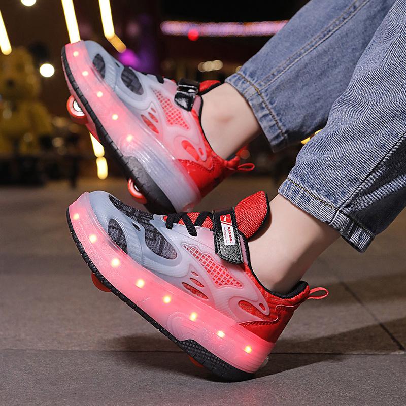 Barne-/gutter Tohjuls avtakbar flat oppladbar LED-glødende joggesko, glødende joggesko for kvinner