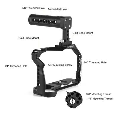 Andoer Camera Cage + Top Handle Kit Aluminum Alloy Video Cage with Cold Shoe Mount Numerous 1/4