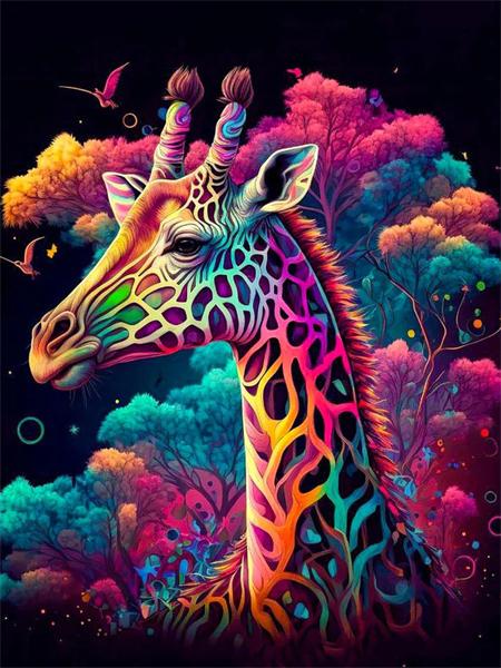 Full Square/Round Giraffe Colorful Home Decor Mosaic Embroidery Animal Fantasy Handmade Wall Art