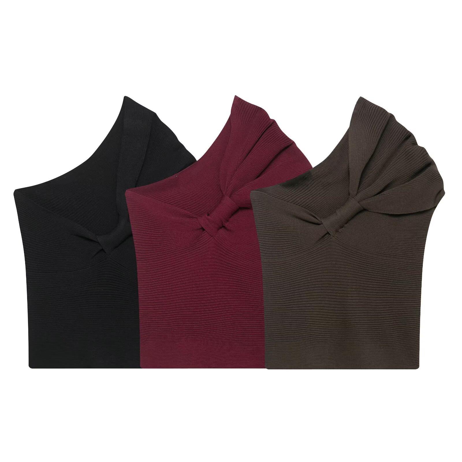 

2025 Spring Women s Ribbed Knit Asymmetrical Slim Fit Top Small вино красного