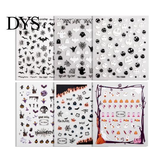 Holiday Themed Nail Stickers 6 Sheets Halloween for Women, Pumpkin Ghost Bat Skull Decals Manicure Decoration Decals, Art Accessories Home Salon Girls