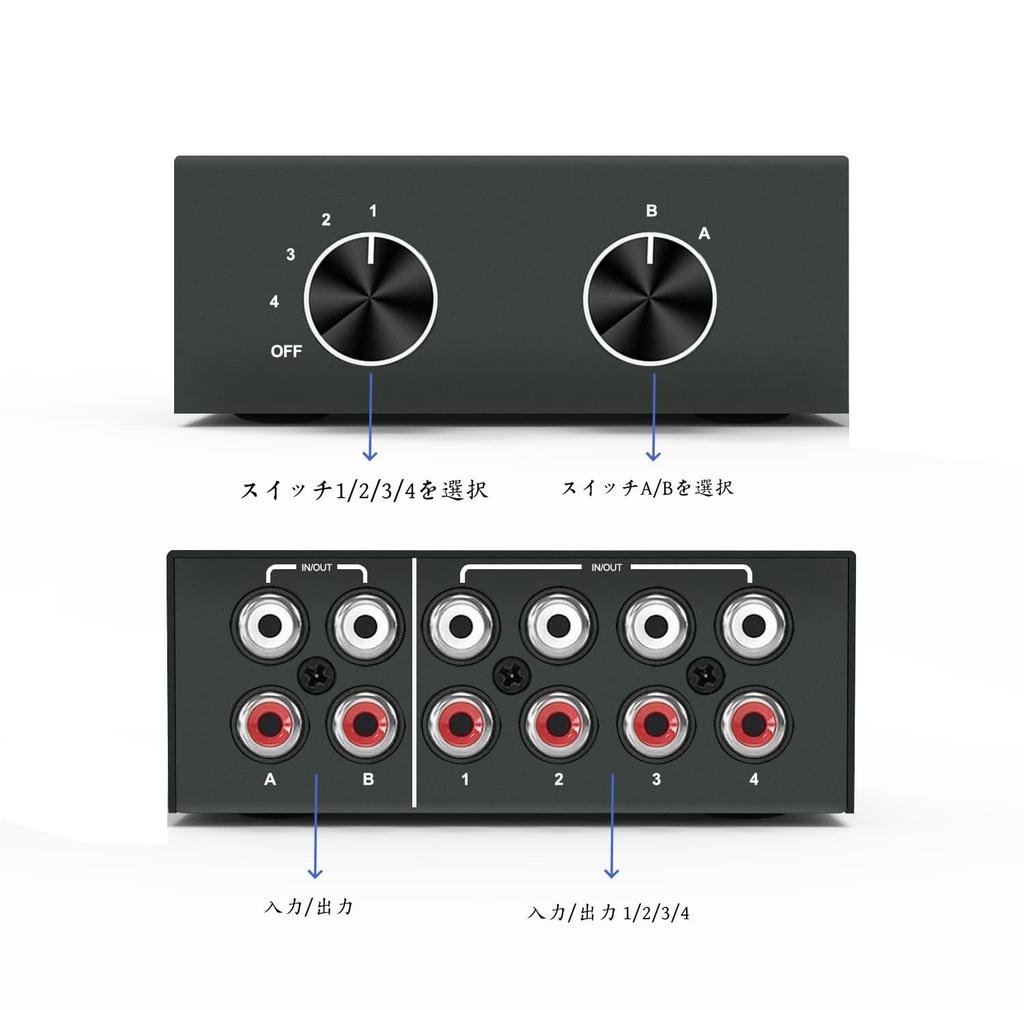 Audio 4 Outputs 4 Bidirectional RCA Stereo Audio No Power Supply Compatible with CD DVD Stereo Selector, Inputs/2 / Outputs/2 Inputs,