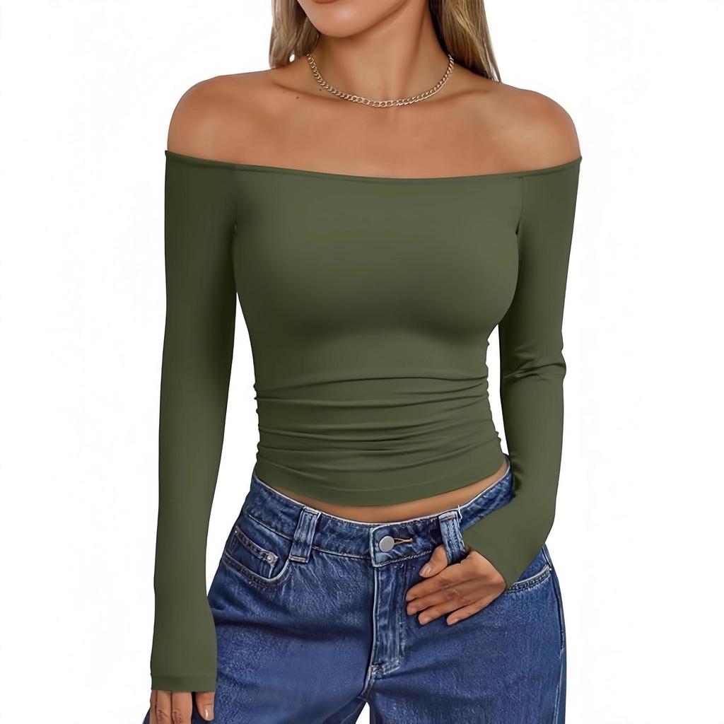 2026 Stylish Slim-Fit One-Shoulder Long Sleeve Women's T-Shirt