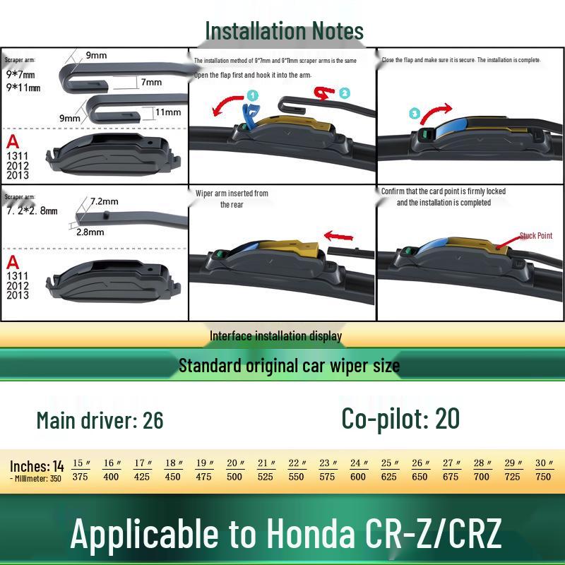 Honda CR-Z Frameless Silent Wiper Blade - Universal Rubber Strip for CR-Z Cars