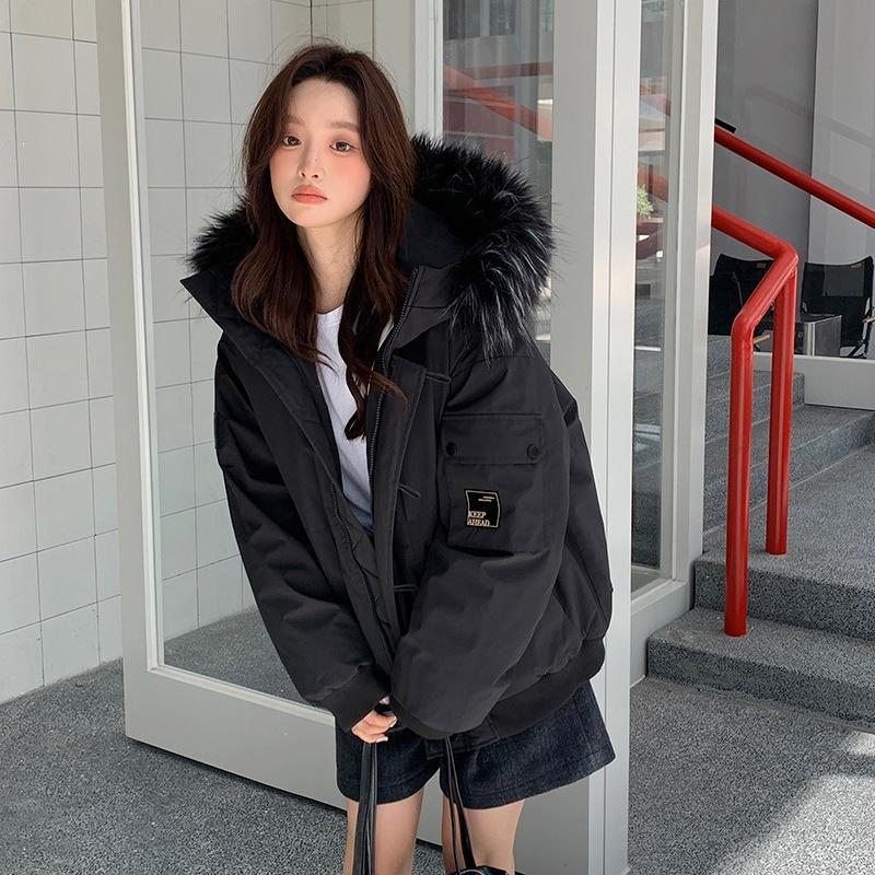 Tooling jacket down cotton clothes women's winter new good-looking big fur collar hooded pie overcome