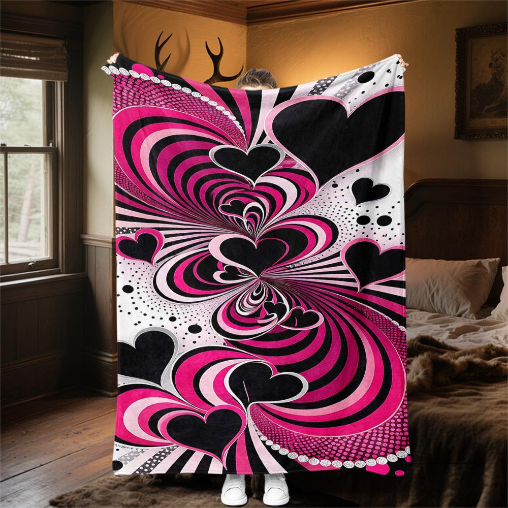 1pc Heart Love Outdoor Flannel Blanket Soft Warm All-Season Throw for Sofa Bed Car Camping Office, Cozy Gift Idea1209S