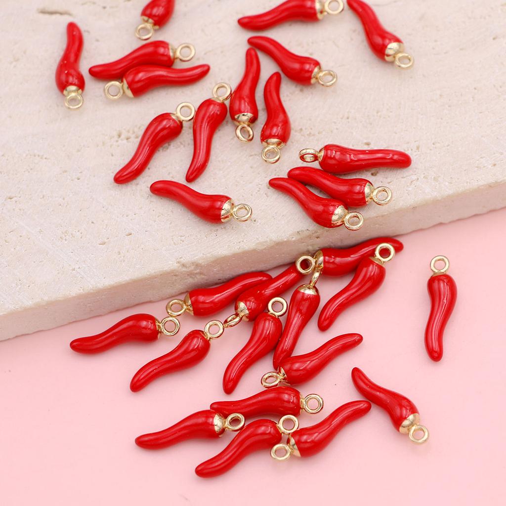 10Pcs Gold Color 3D Red Chili Shaped Charms Pendants For Jewelry Making Diy Handmade Necklace Bracelets Earrings Accessories