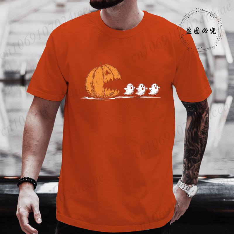 Summer Unisexs Tshirt Casual Funny Halloween Pumpkin Eat Ghost Print Unisex Tshirt Oneck Tops For Unisex Short Sleeve Male Tee Shirt