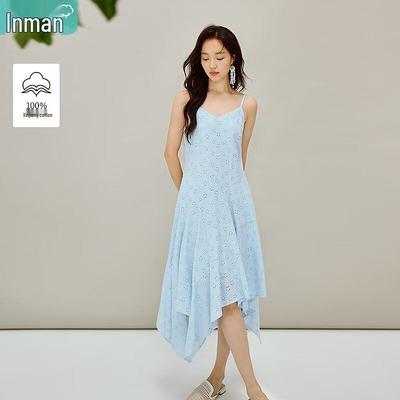 INMAN French Hollow Out Embroidered Irregular A-Line Strappy Dress